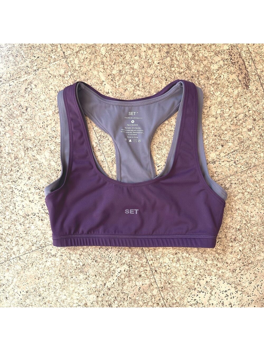 SET Active Sportbody Layered Racerback Sports Bra Plum Lilac Purple SMALL EUC